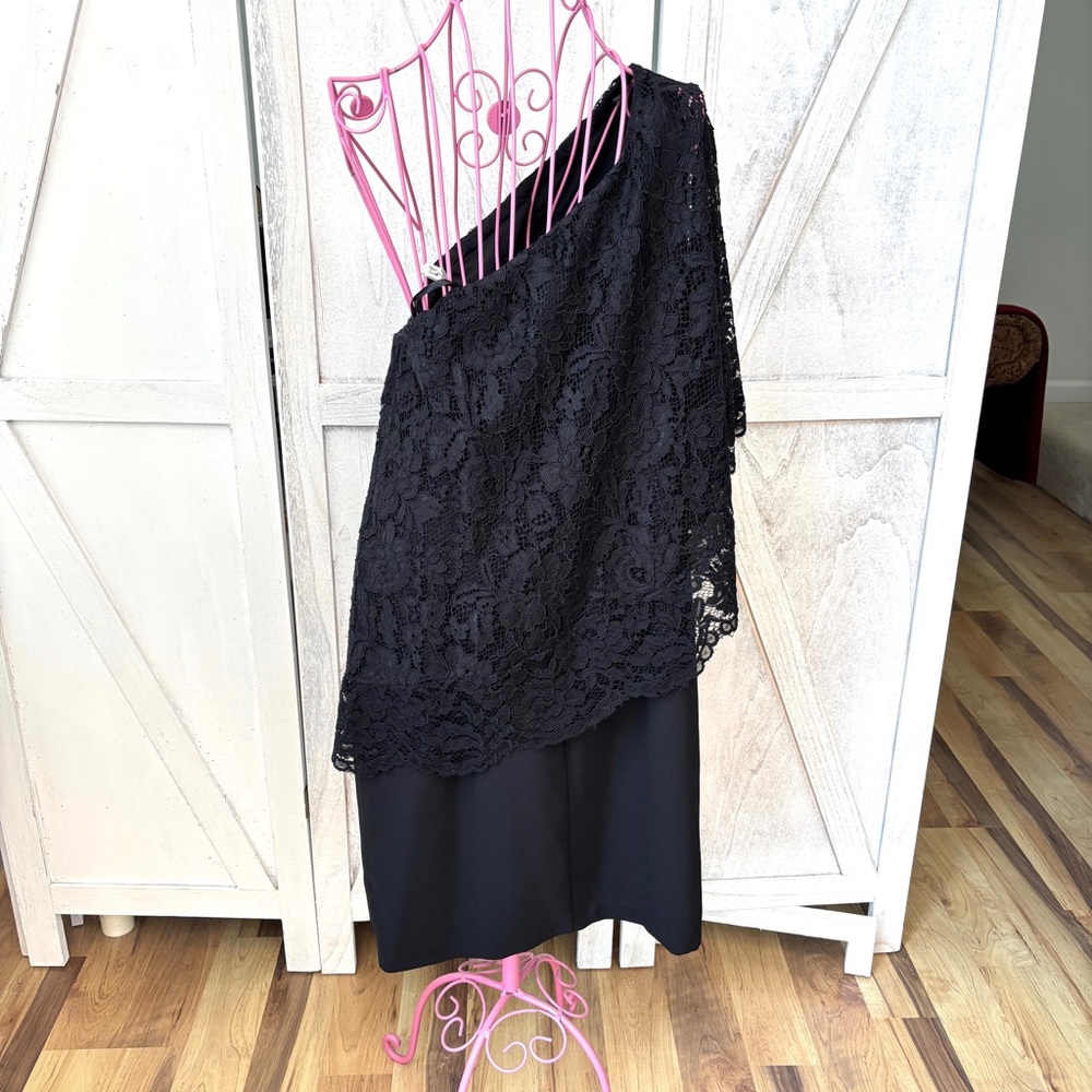 NEW NANETTE LEPORE Black Lace One Shoulder Dress Women’s 10 Cocktail Party NWT - Picture 4 of 16